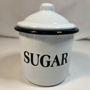 Sugar White Enamel Canister Metal Market Square Rustic Farmhouse Kitchen Decor